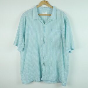 Universal Works Mens XXXL Blue Lime Green Striped Short Sleeve Camp Collar Shirt